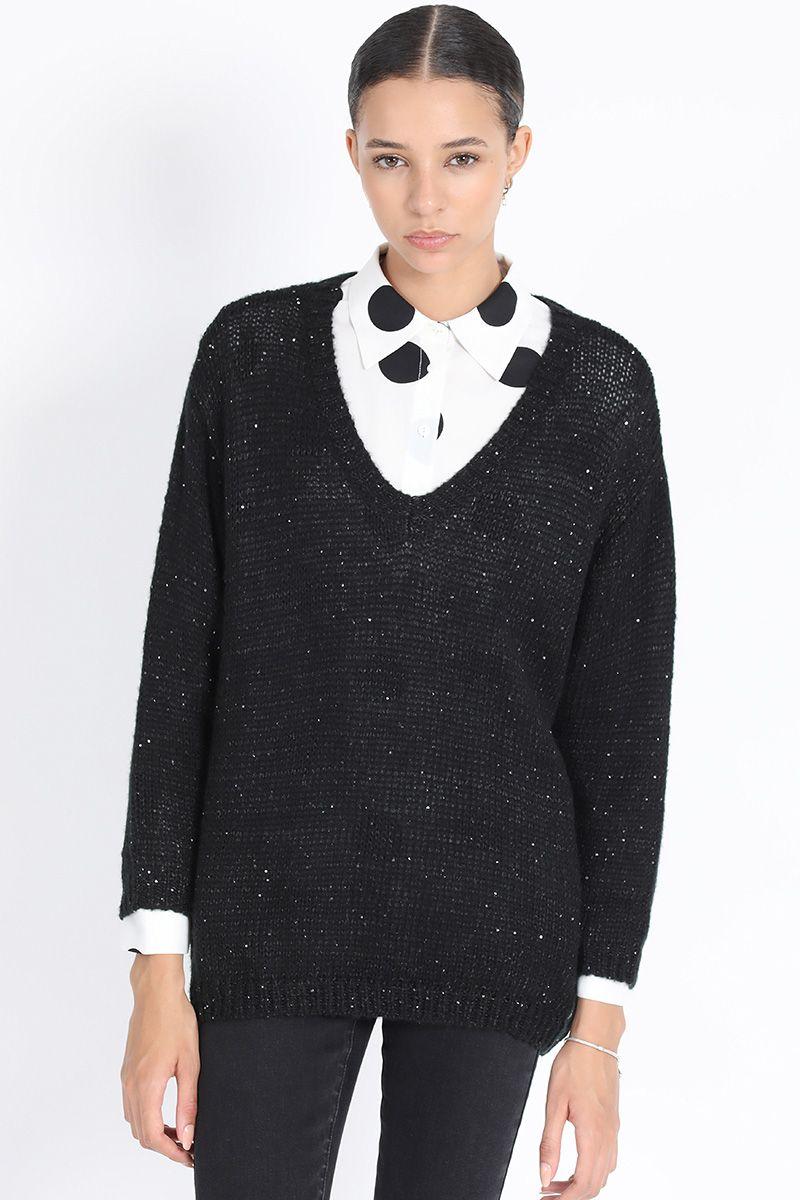 Tejido Punto Relax Mix Lentejuelas, Negro Liola-0