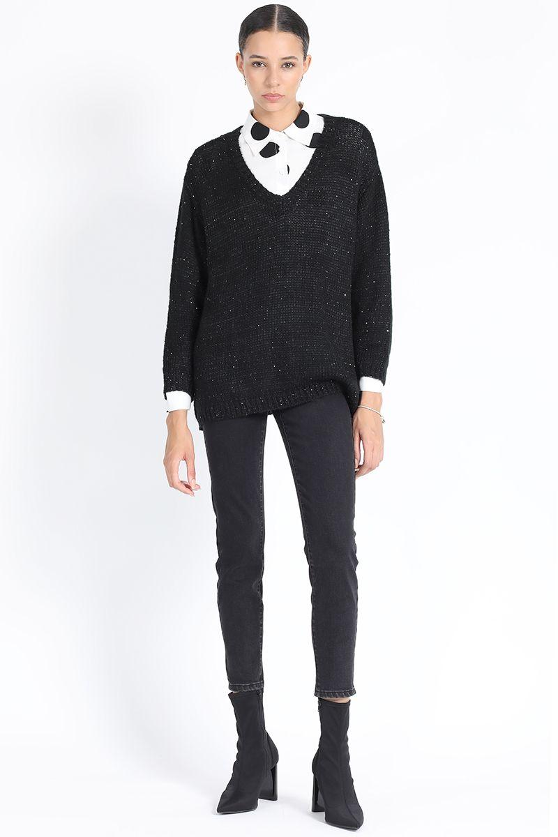 Tejido Punto Relax Mix Lentejuelas, Negro Liola-1