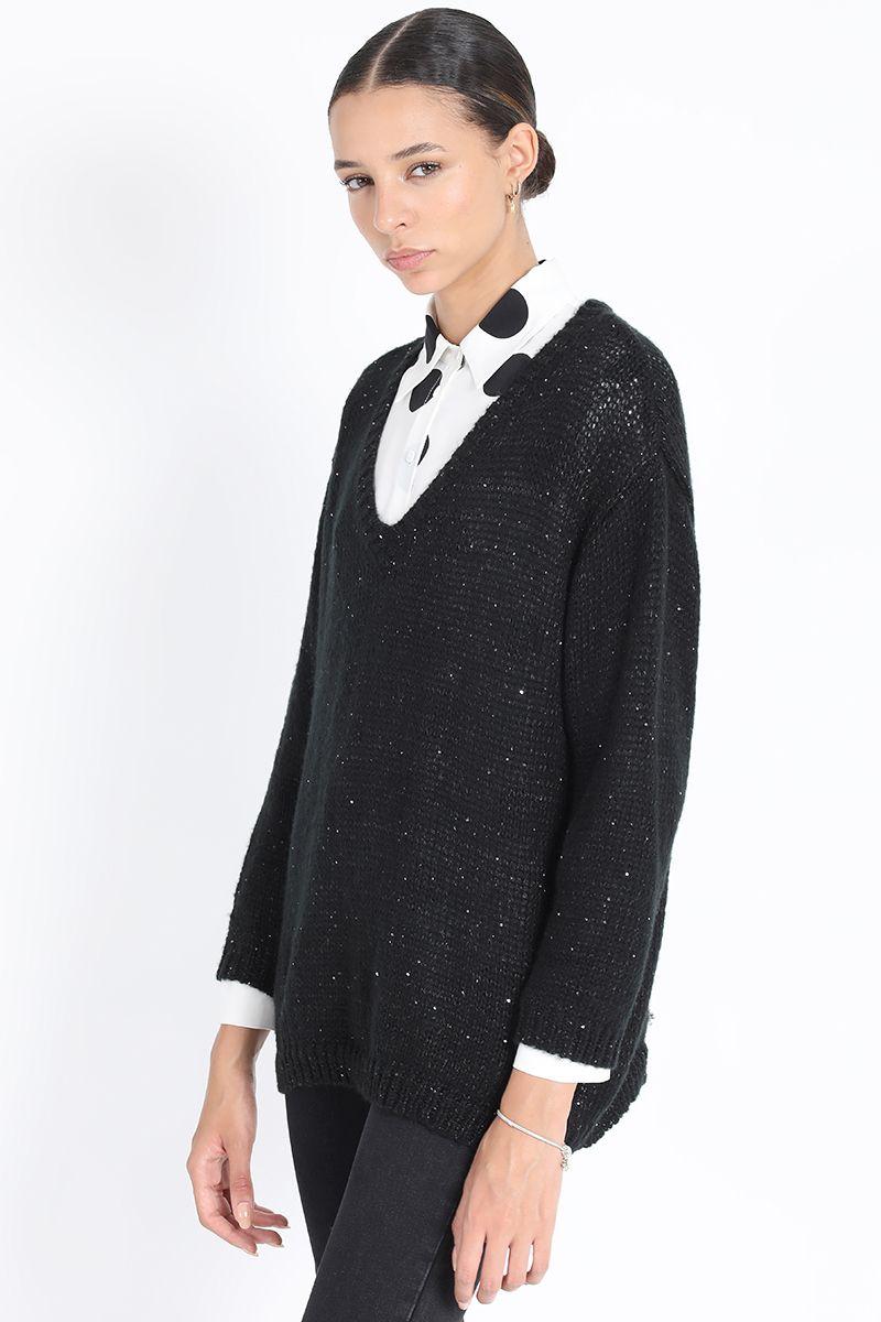 Tejido Punto Relax Mix Lentejuelas, Negro Liola-2