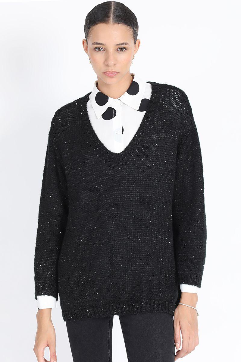 Tejido Punto Relax Mix Lentejuelas, Negro Liola-3