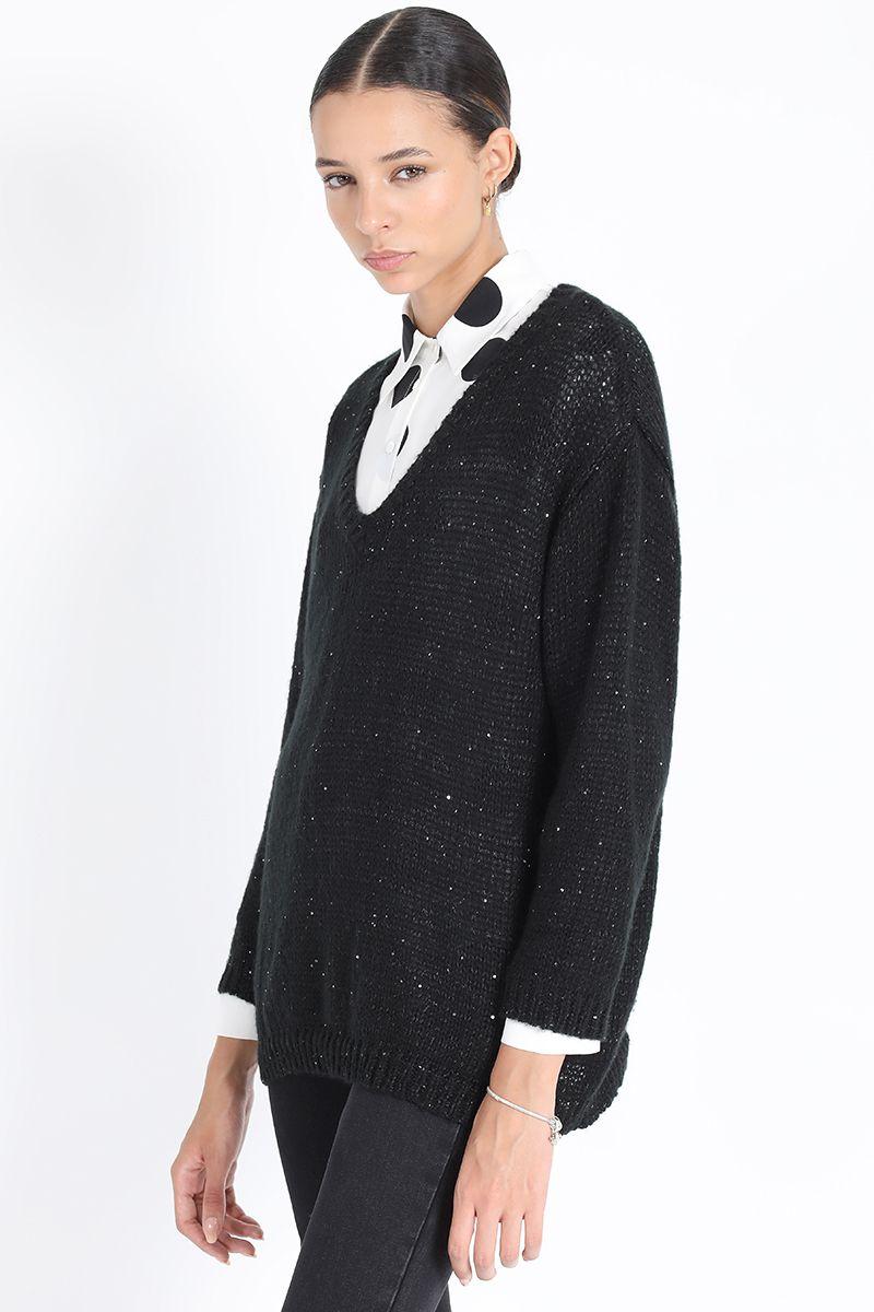 Tejido Punto Relax Mix Lentejuelas, Negro Liola-4