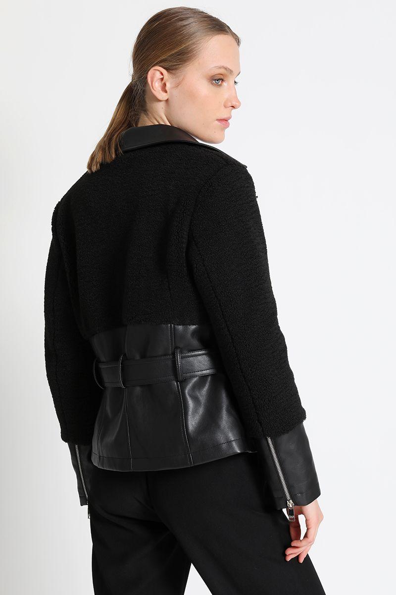 Chaqueta Biker Efecto Piel Negro Liola-2