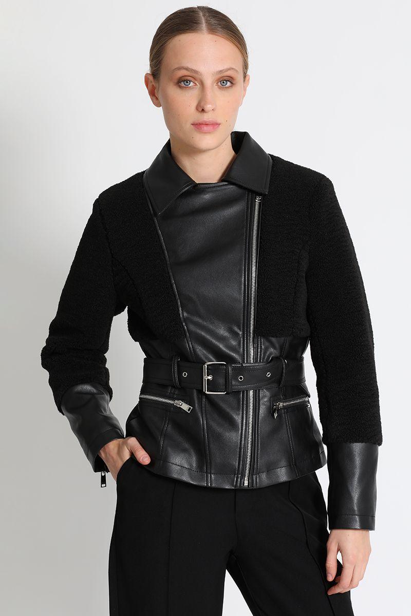 Chaqueta Biker Efecto Piel Negro Liola-5