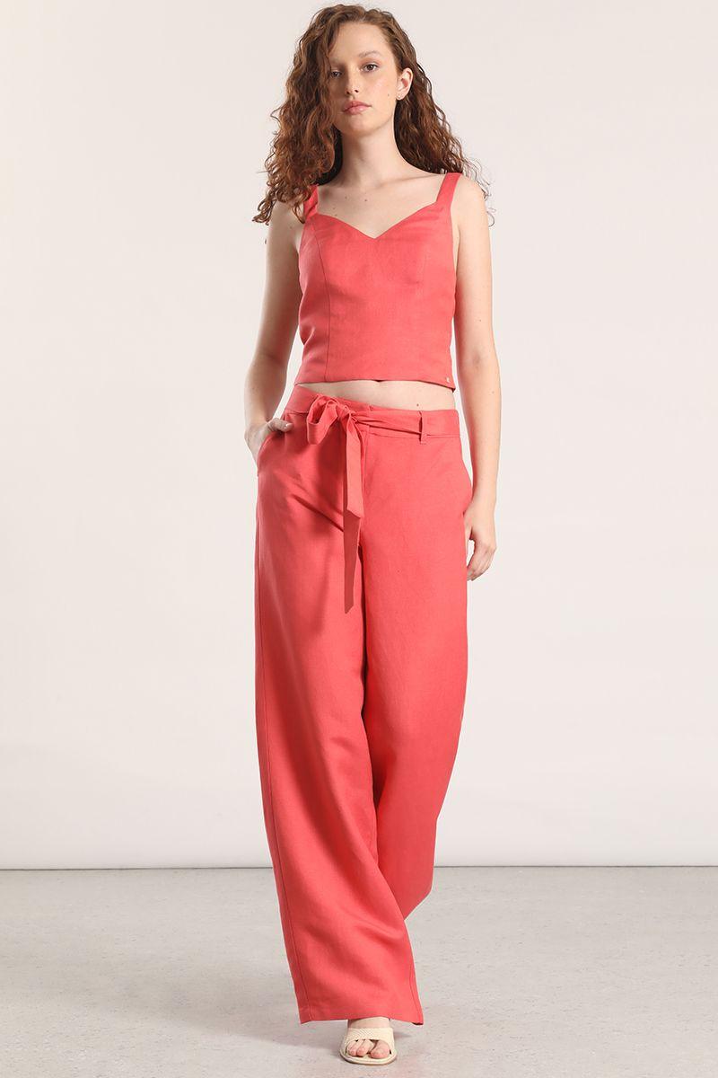 Pantalón ancho lino liola mujer coral-0