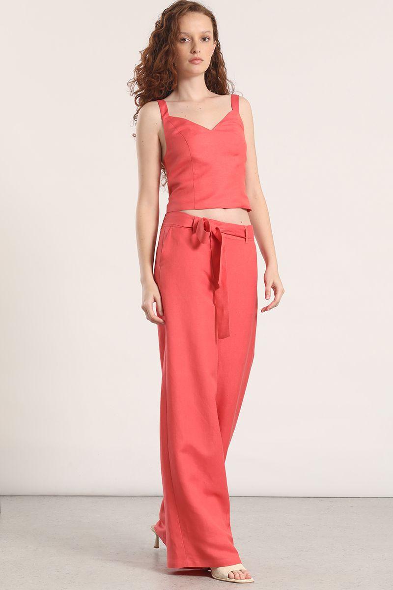 Pantalón ancho lino liola mujer coral-3