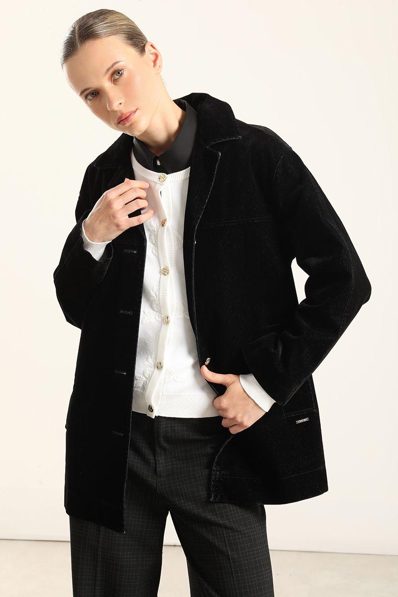 Chaqueton Gabardina Efecto Terciopelo, Negro Liola-3