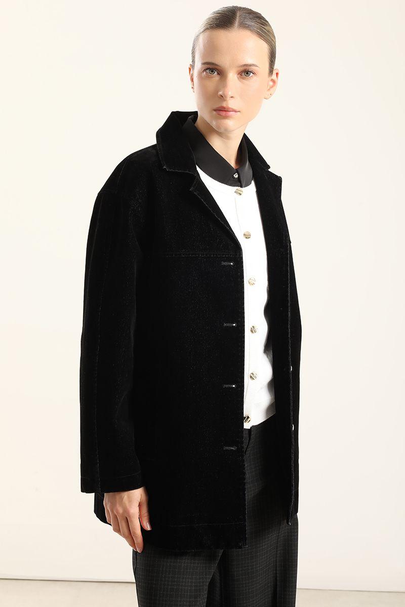 Chaqueton Gabardina Efecto Terciopelo, Negro Liola-5