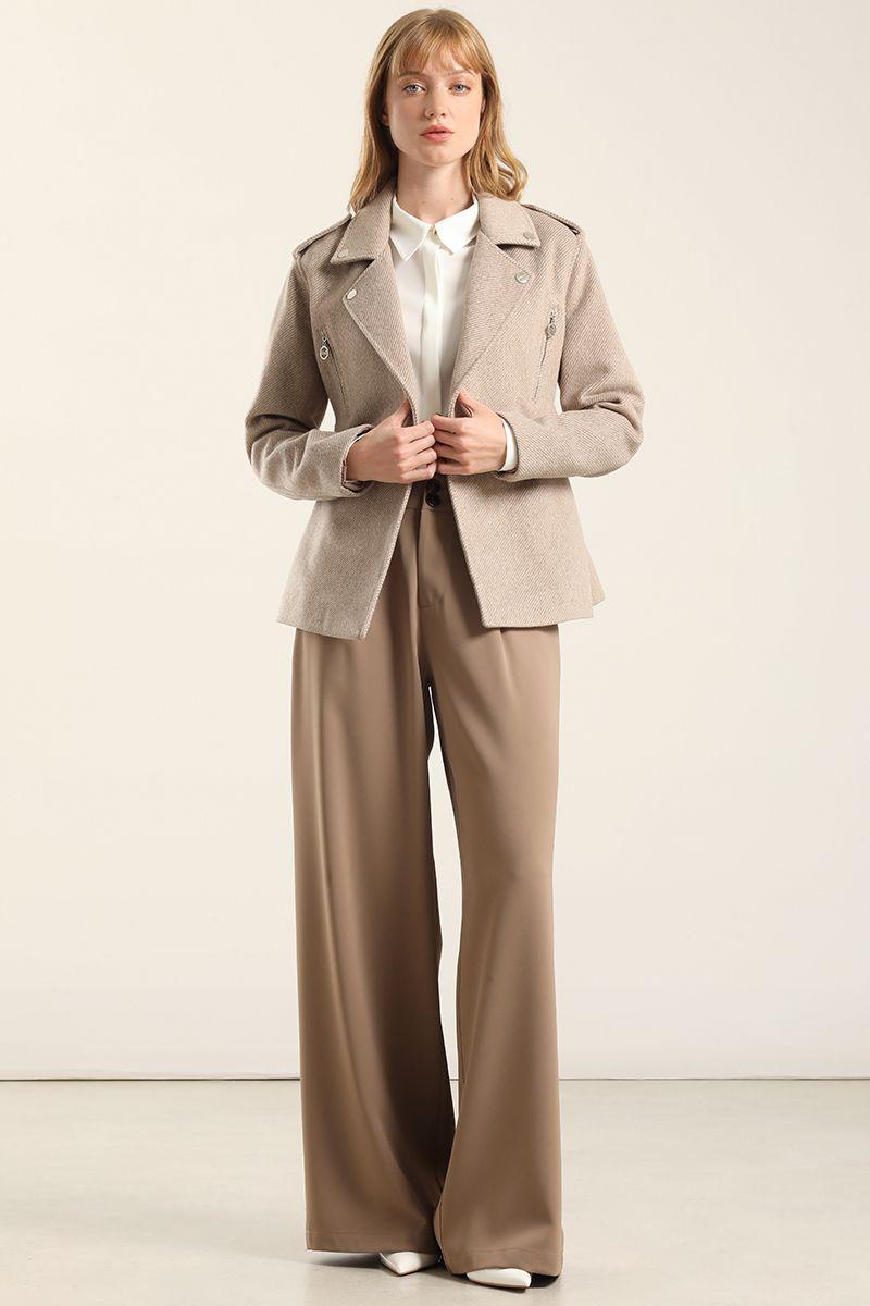 Chaqueta Biker  Muflon Fantasia, Beige Liola-1