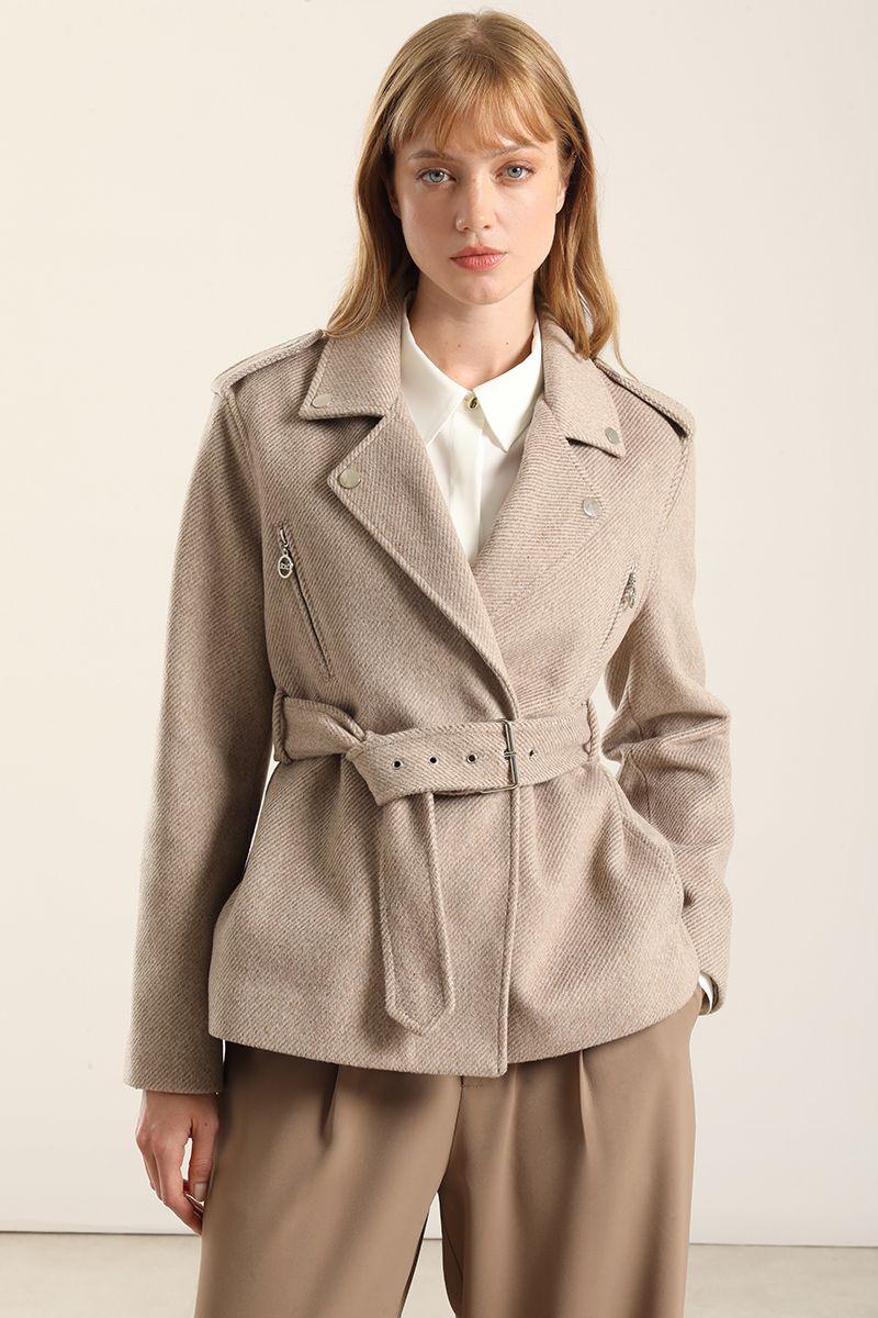 Chaqueta Biker  Muflon Fantasia, Beige Liola-2