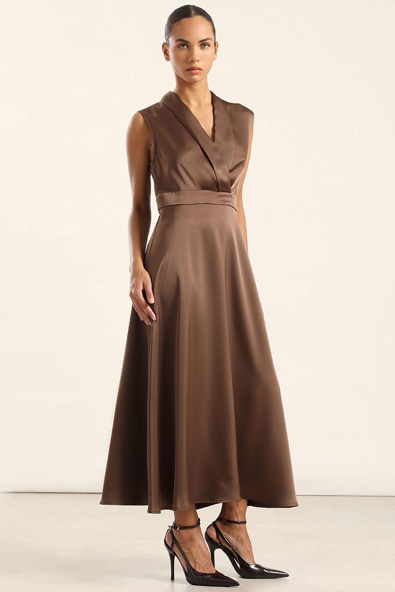 Vestido Midi Satin, Chocolate Liola-4