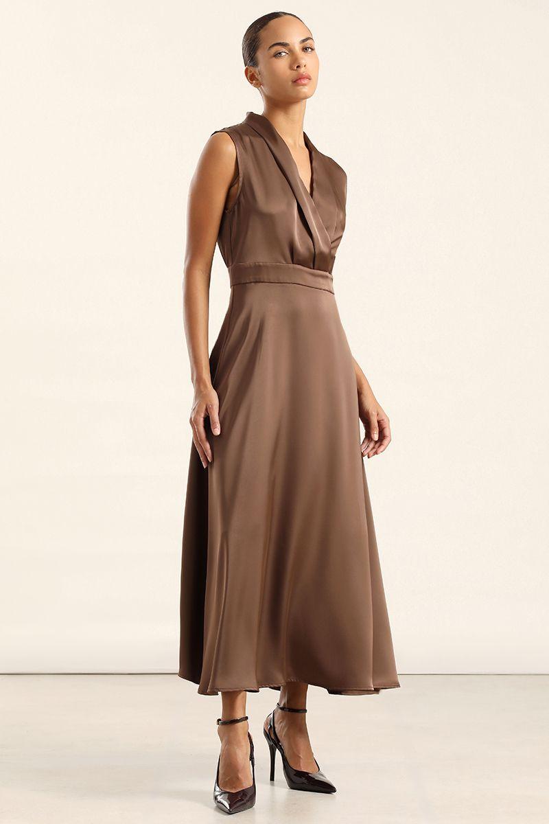 Vestido Midi Satin, Chocolate Liola-5