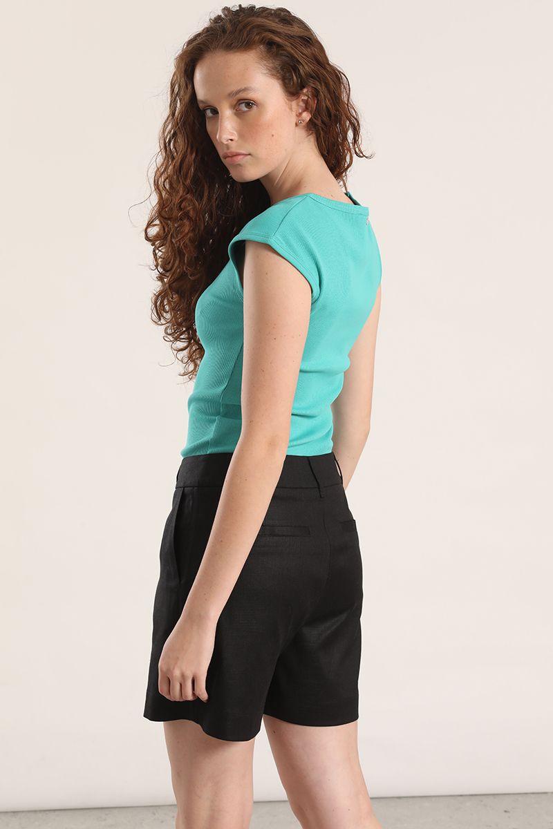 Polera escotada ribb liola mujer turquesa-4