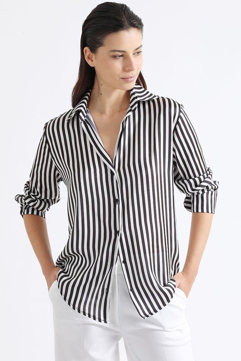 Blusa Satin Listado, Negro, Colección Italia Liola-0