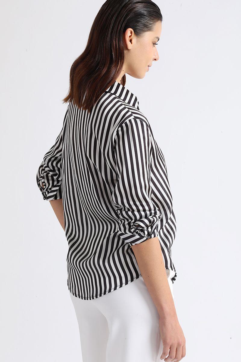 Blusa Satin Listado, Negro, Colección Italia Liola-3
