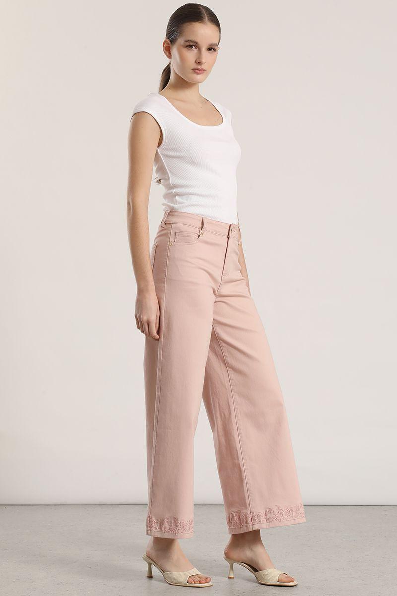 Jeans wide leg bordado liola mujer rosa-3