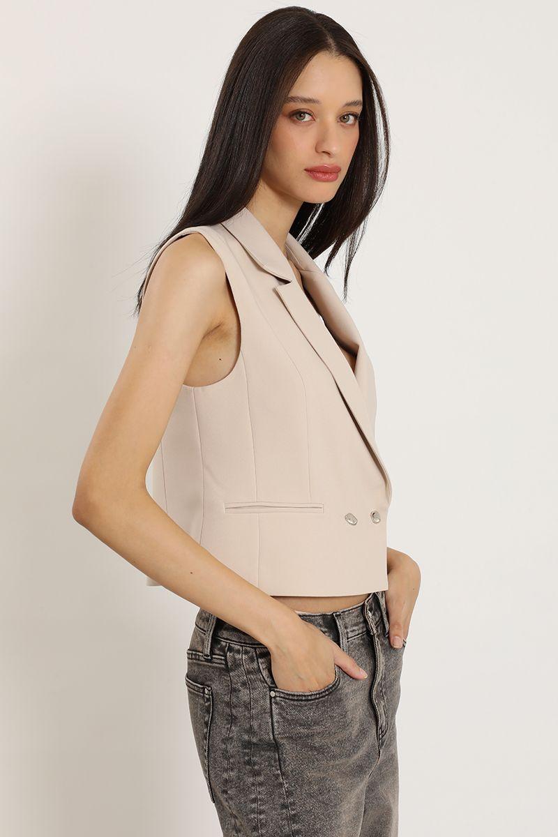 Chaleco sastre cruzado, beige Liola-4
