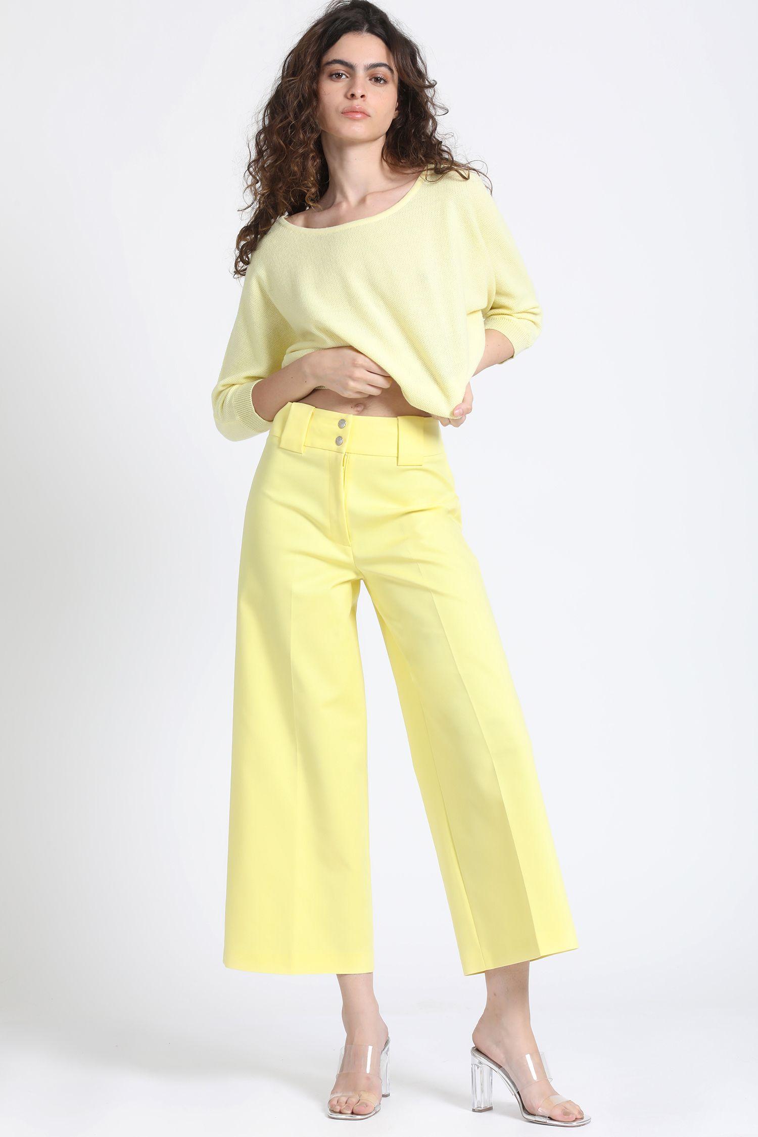 Pantalon Ancho Crop Gabardina Falla Amarillo Liola-0