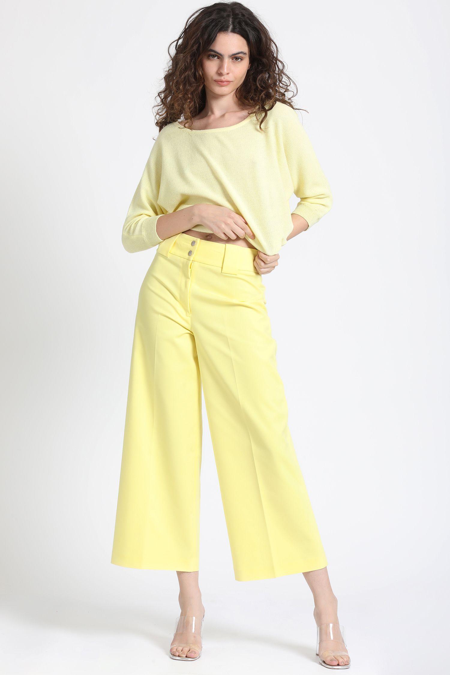Pantalon Ancho Crop Gabardina Falla Amarillo Liola-1