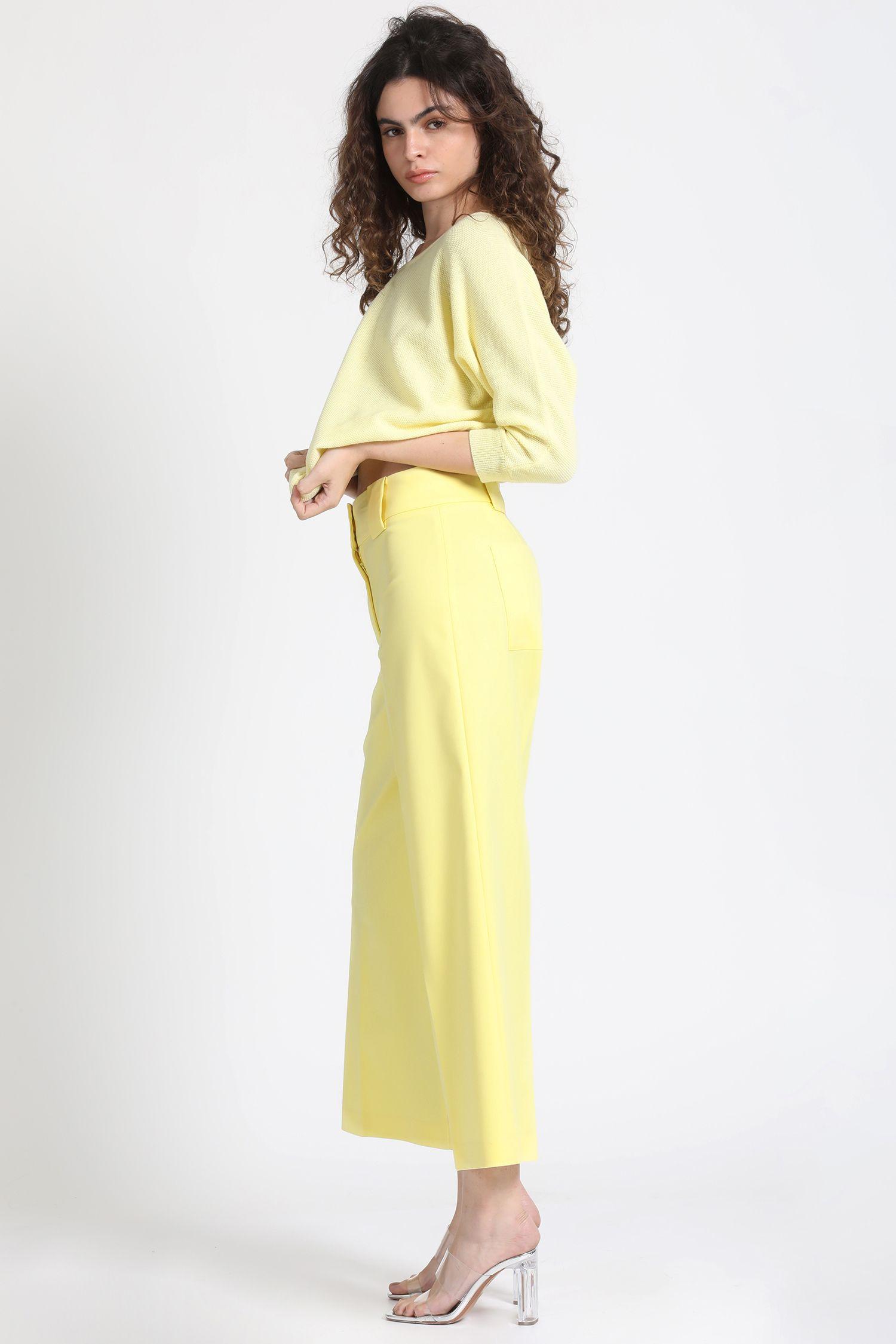 Pantalon Ancho Crop Gabardina Falla Amarillo Liola-2