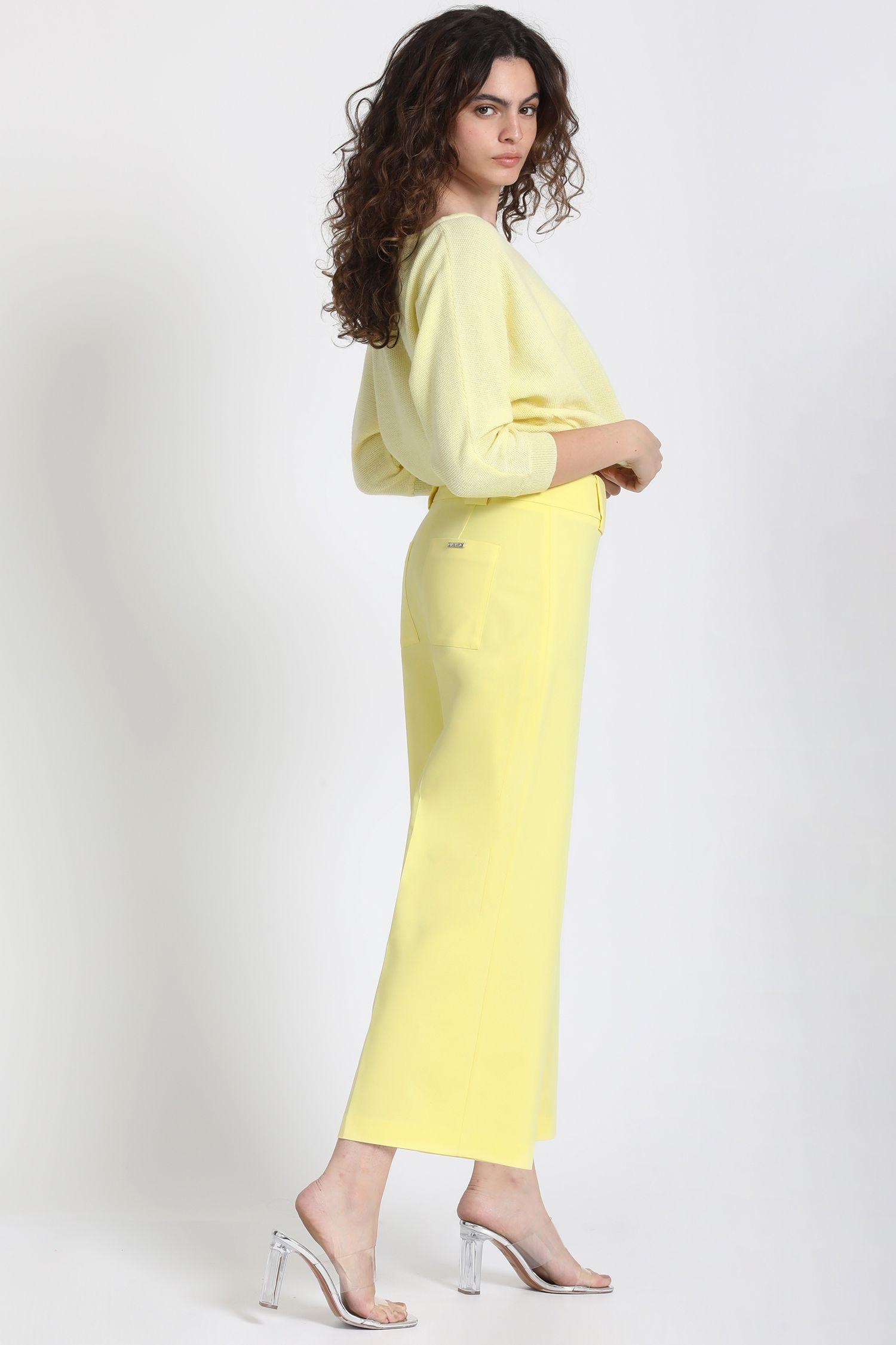 Pantalon Ancho Crop Gabardina Falla Amarillo Liola-3