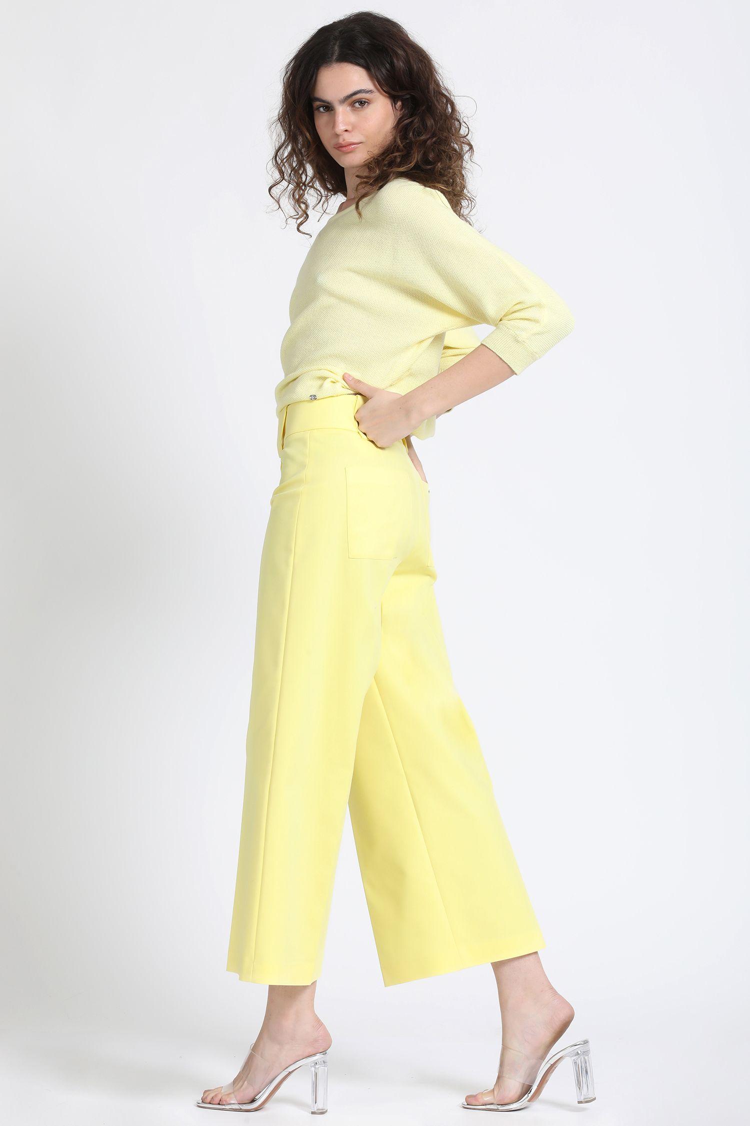Pantalon Ancho Crop Gabardina Falla Amarillo Liola-4