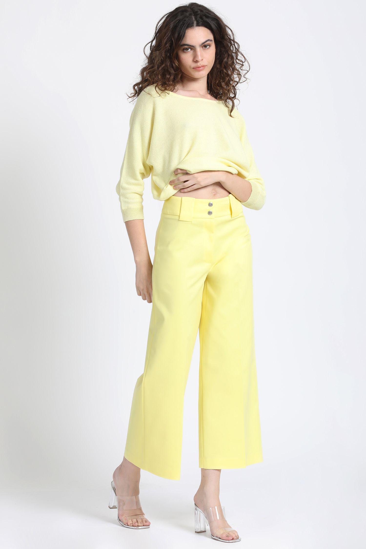 Pantalon Ancho Crop Gabardina Falla Amarillo Liola-5
