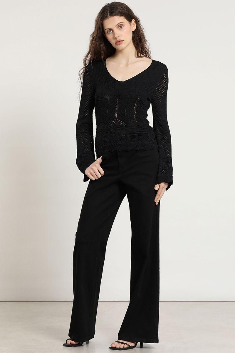 Sweater punto, fantasia, negro Liola-3