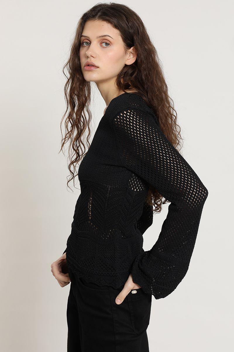 Sweater punto, fantasia, negro Liola-4