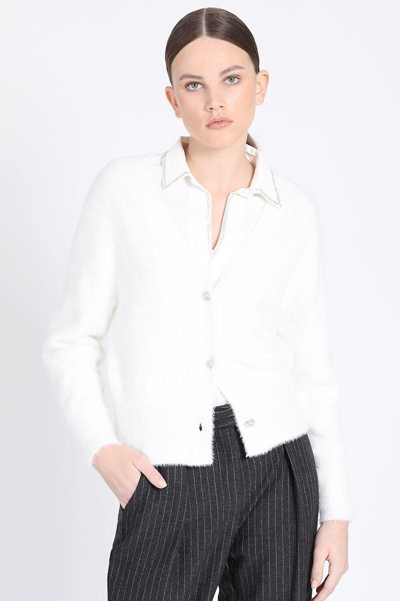 Cardigan Tejido Punto, Botones Joya, Crudo Liola-5