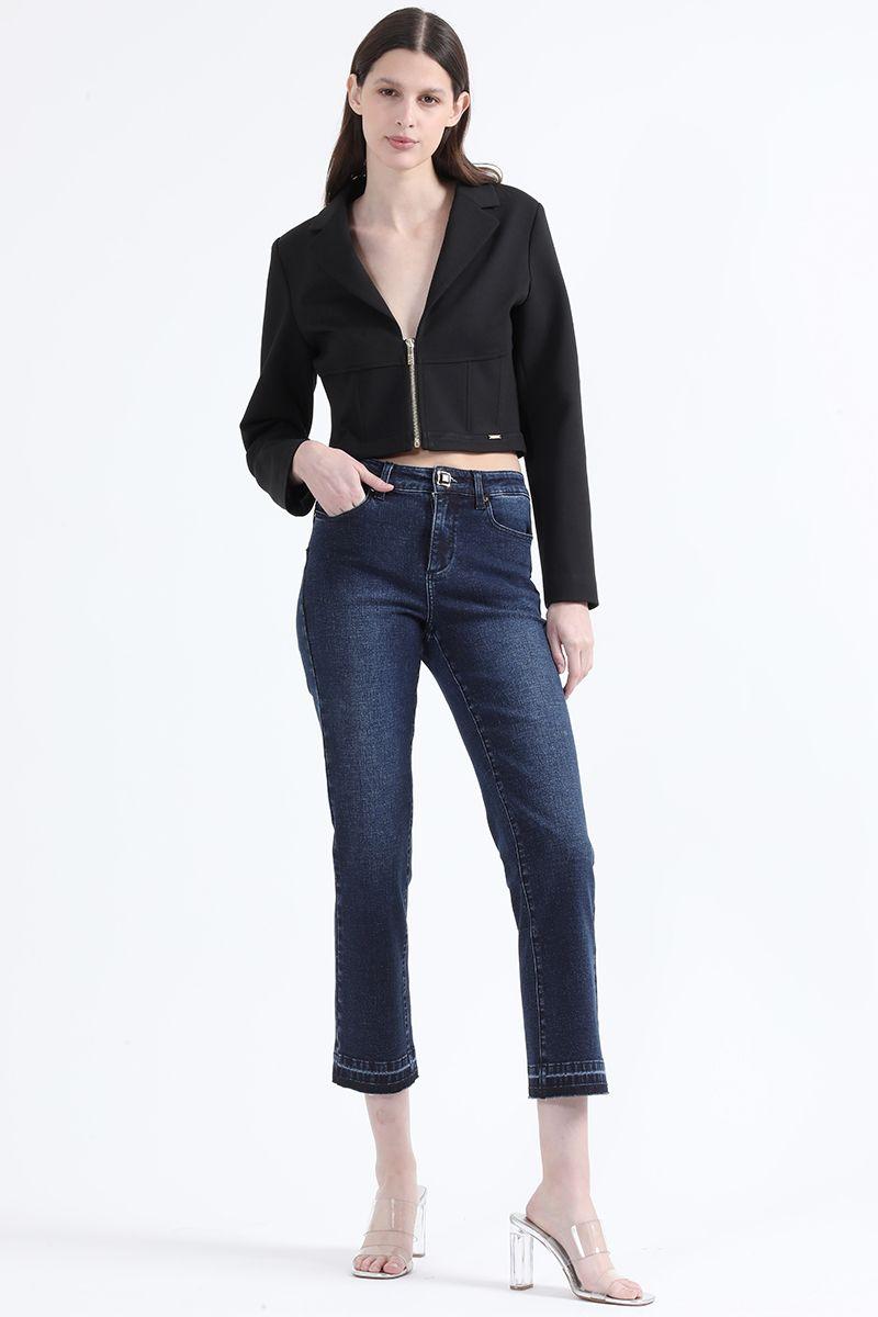 Jeans Push Up Slim Cropped Fit, Tiro Medio, Azul Liola-0