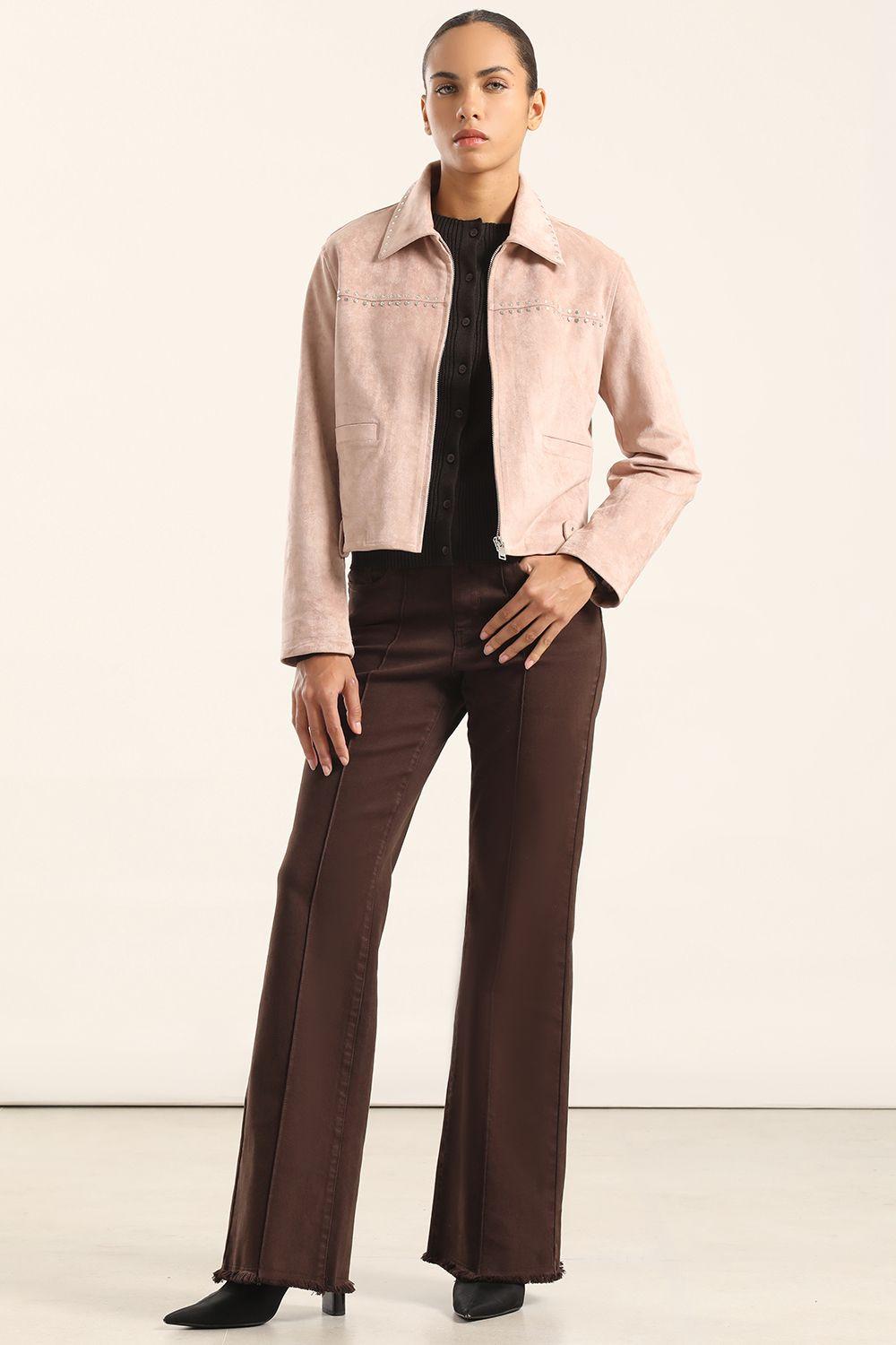 Chaqueta Tachas Efecto Gamuza, Rosa Liola-1