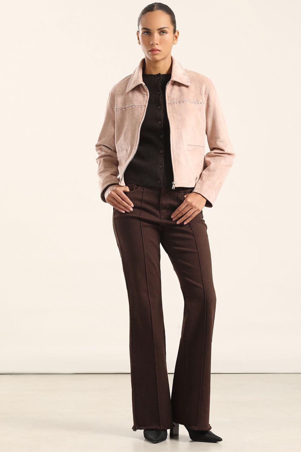 Chaqueta Tachas Efecto Gamuza, Rosa Liola-6