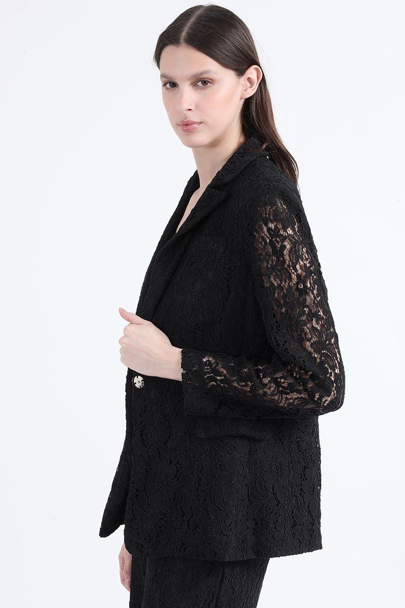 Blazer Entallado Encaje, Negro Liola-2