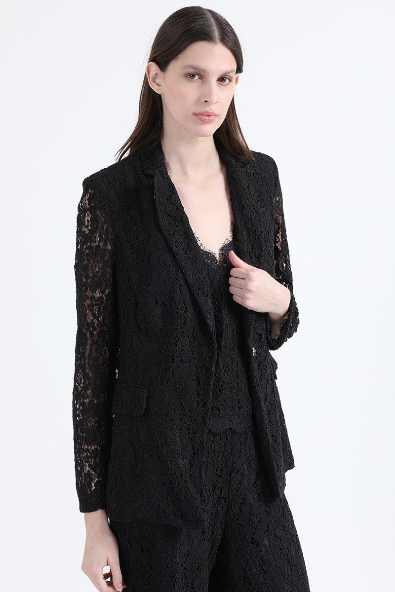 Blazer Entallado Encaje, Negro Liola-3