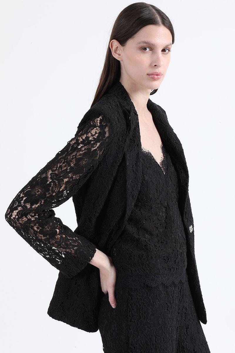 Blazer Entallado Encaje, Negro Liola-4