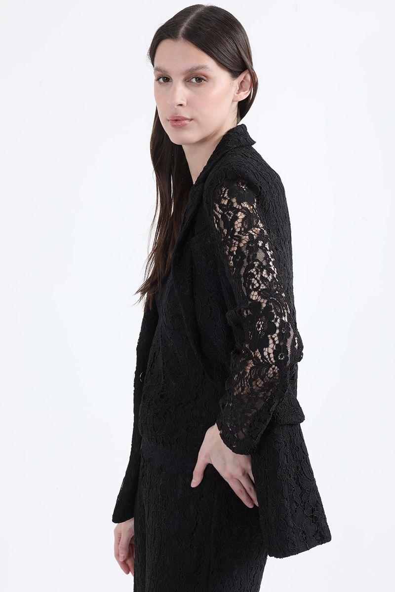 Blazer Entallado Encaje, Negro Liola-5