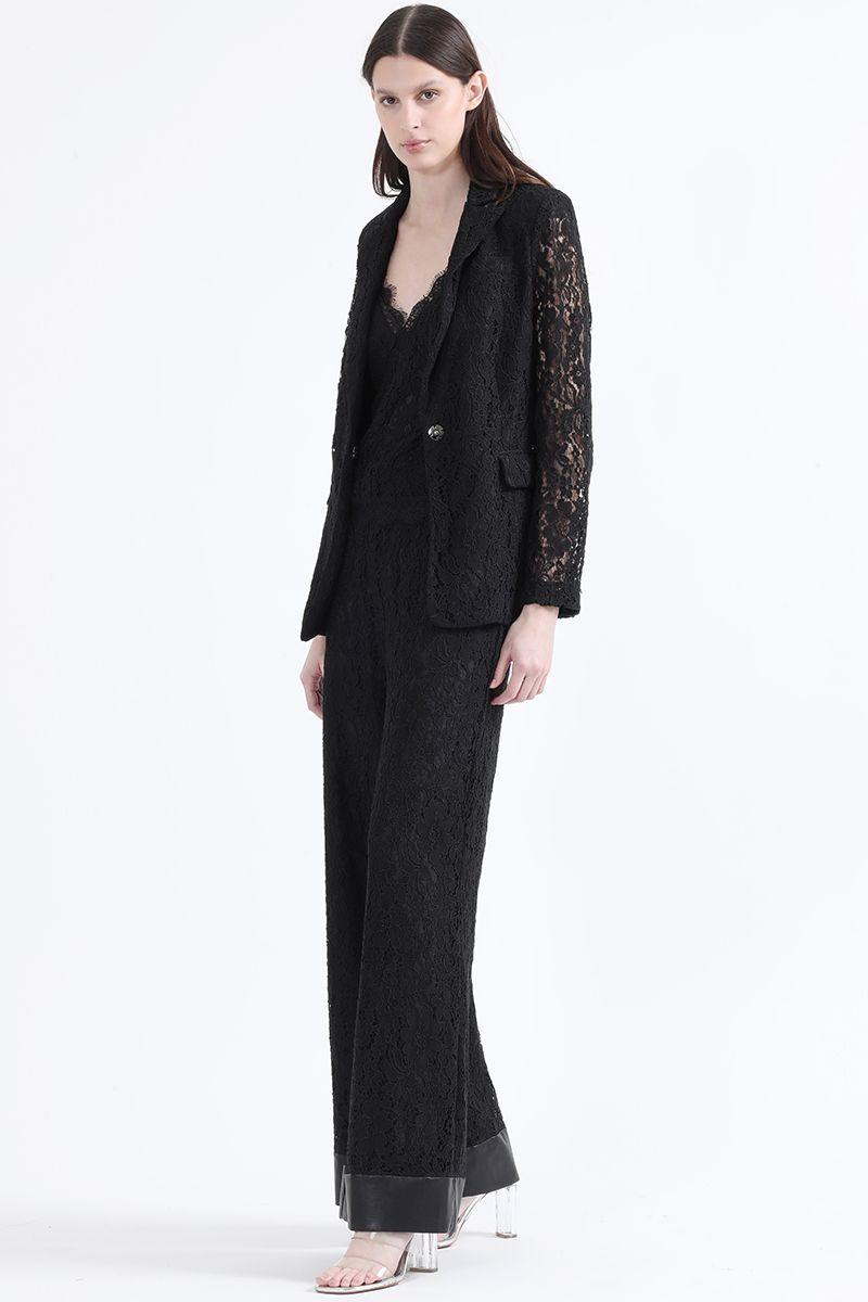 Blazer Entallado Encaje, Negro Liola-6