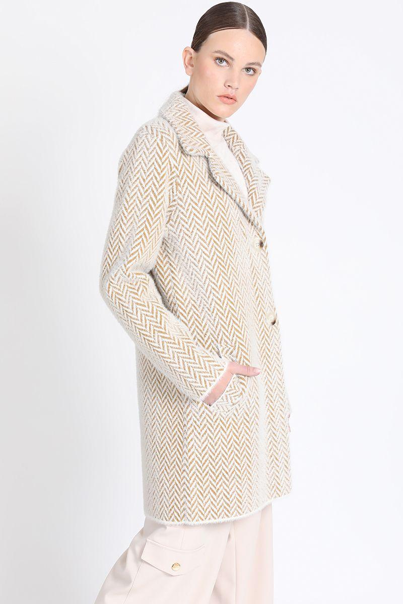 Chaqueton Recto Tejido Punto Zig Zag, Beige Liola-0