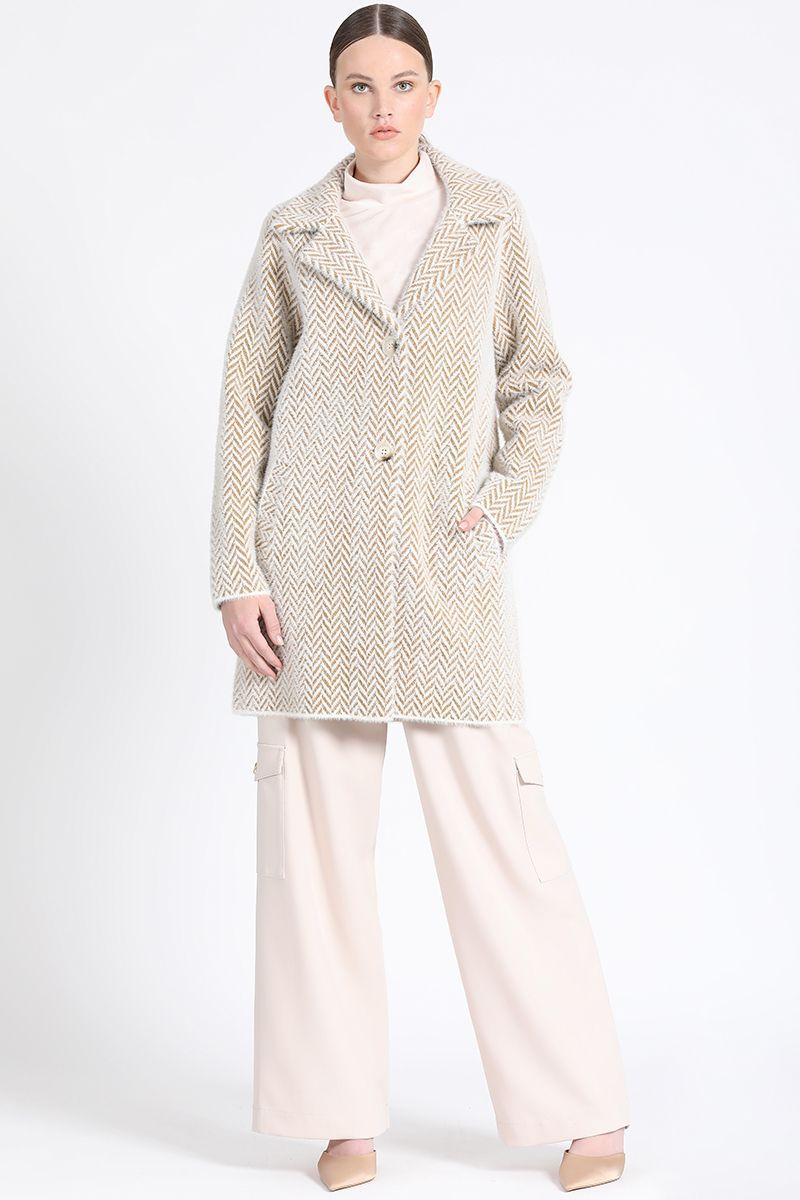 Chaqueton Recto Tejido Punto Zig Zag, Beige Liola-1