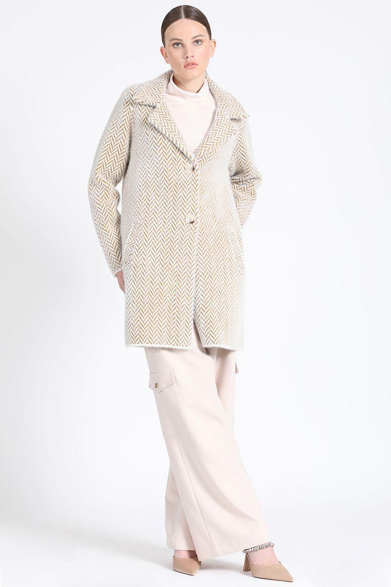 Chaqueton Recto Tejido Punto Zig Zag, Beige Liola-2