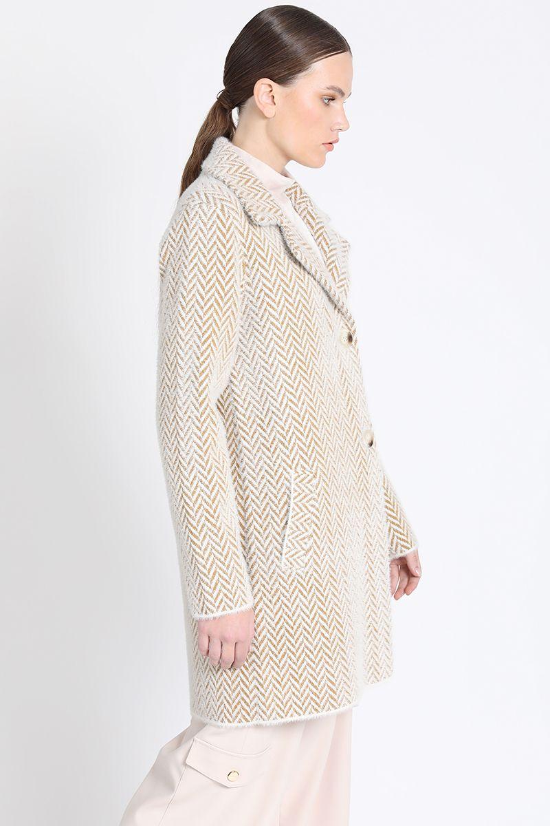 Chaqueton Recto Tejido Punto Zig Zag, Beige Liola-3