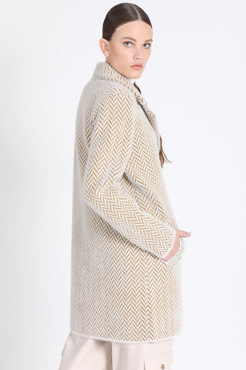 Chaqueton Recto Tejido Punto Zig Zag, Beige Liola-4