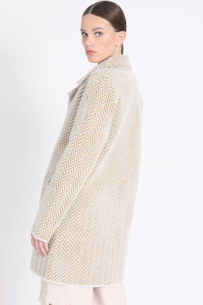 Chaqueton Recto Tejido Punto Zig Zag, Beige Liola-5