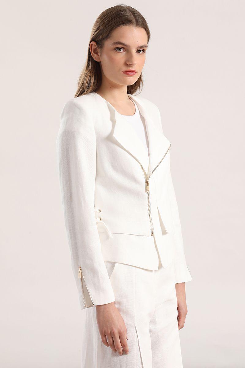 Chaqueta biker lino Liola mujer crudo-4