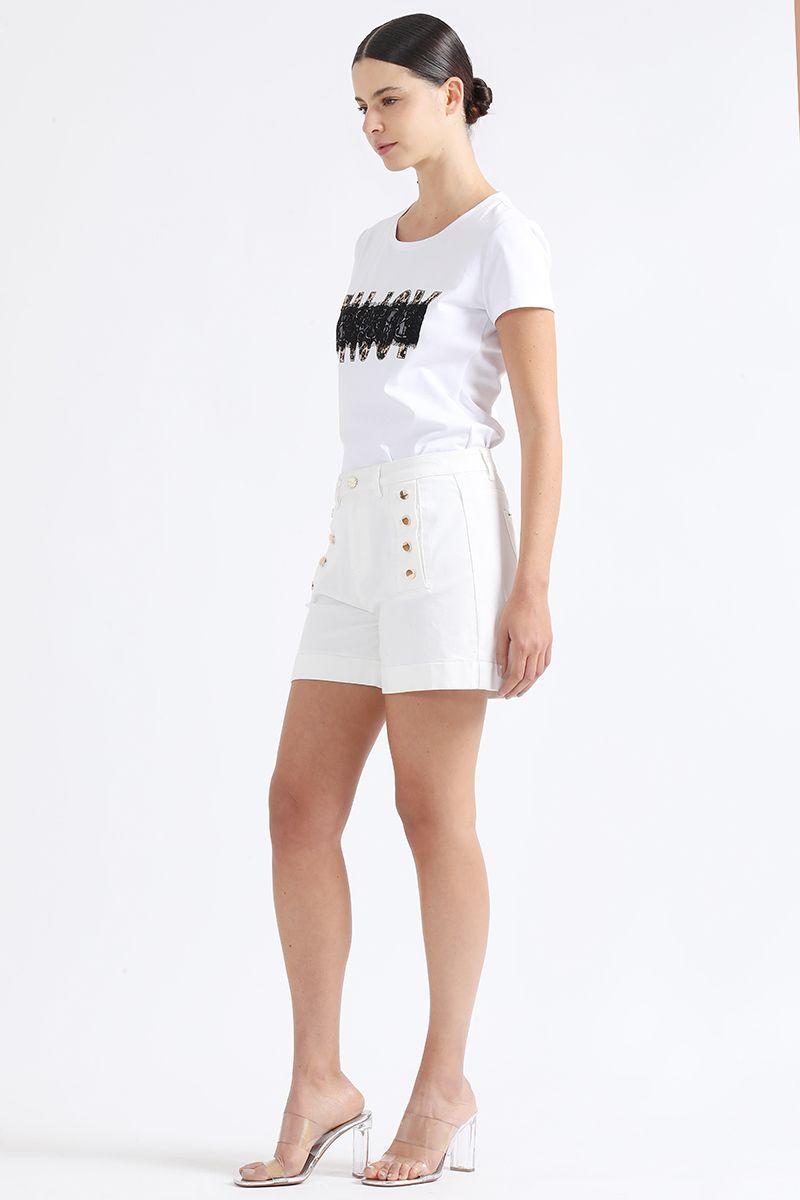 Short Gabardina Tiro Medio, Botones Decorativos, Crudo Liola-1