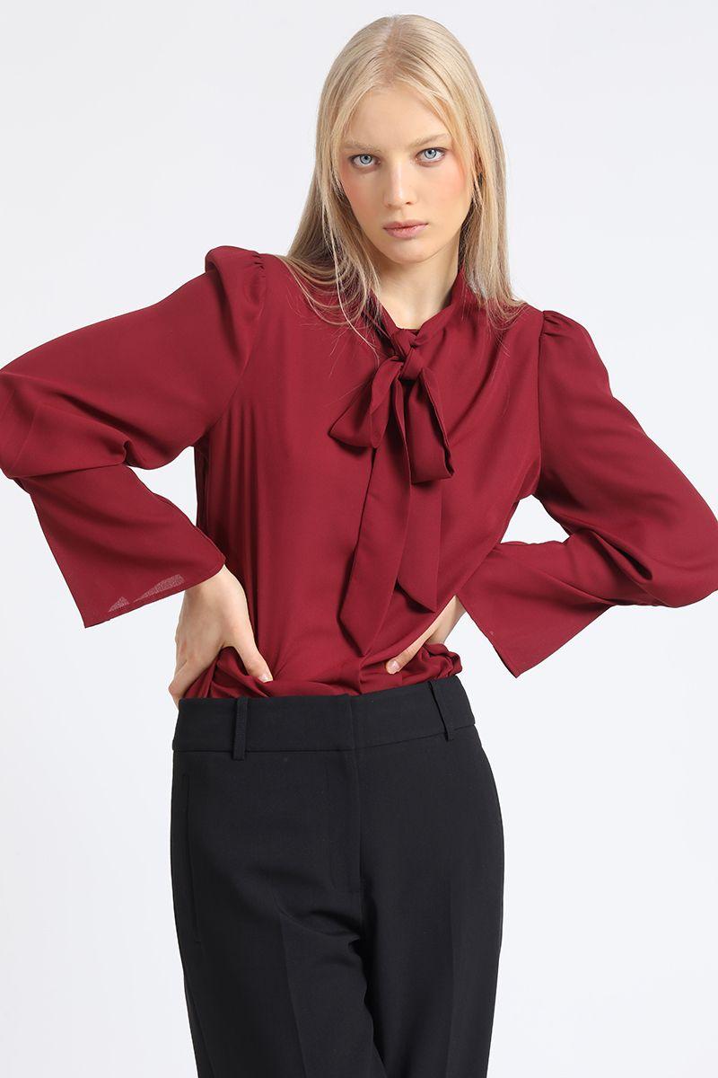 Blusa Con Lazada En Cuello, Burdeo Liola-3