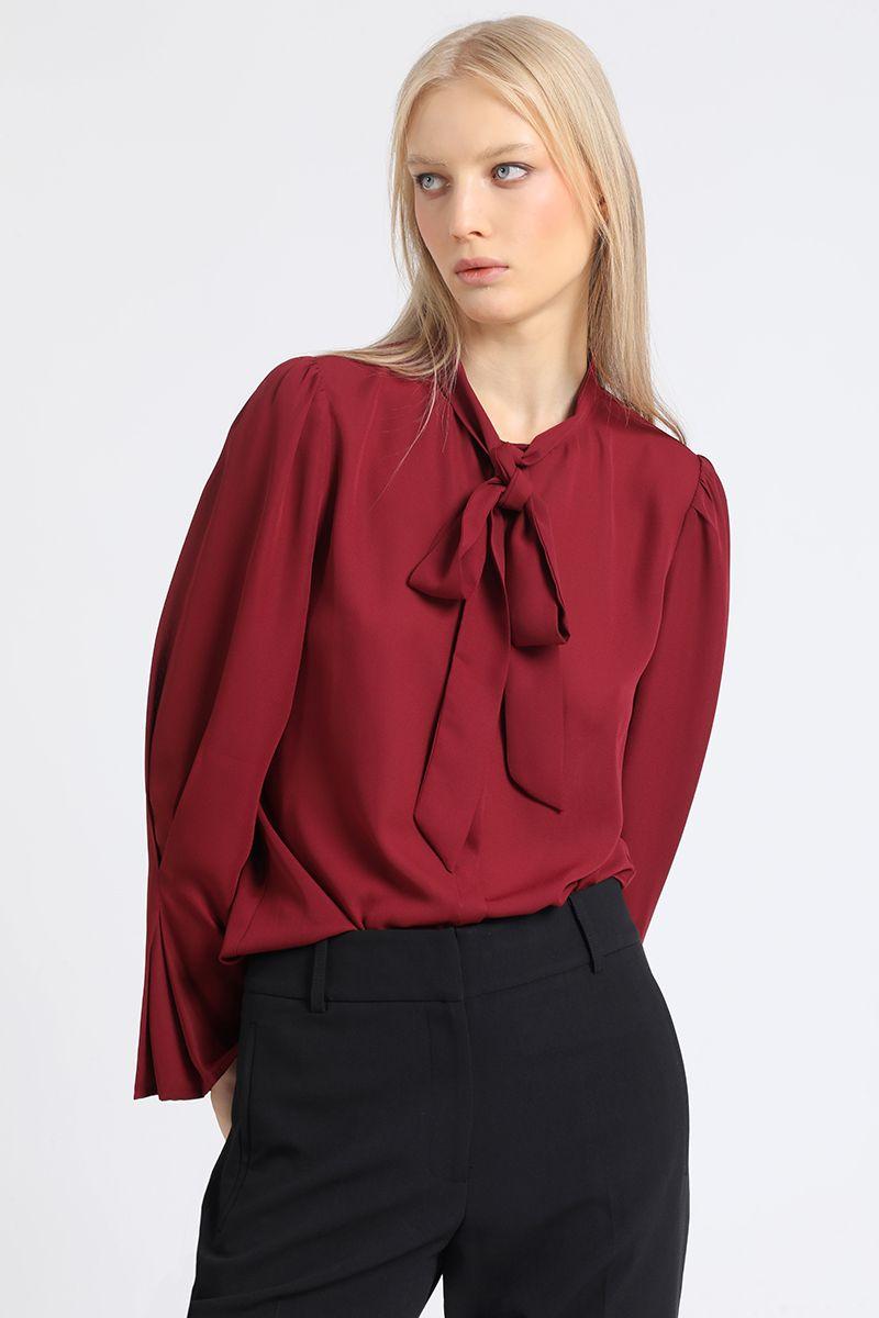 Blusa Con Lazada En Cuello, Burdeo Liola-4