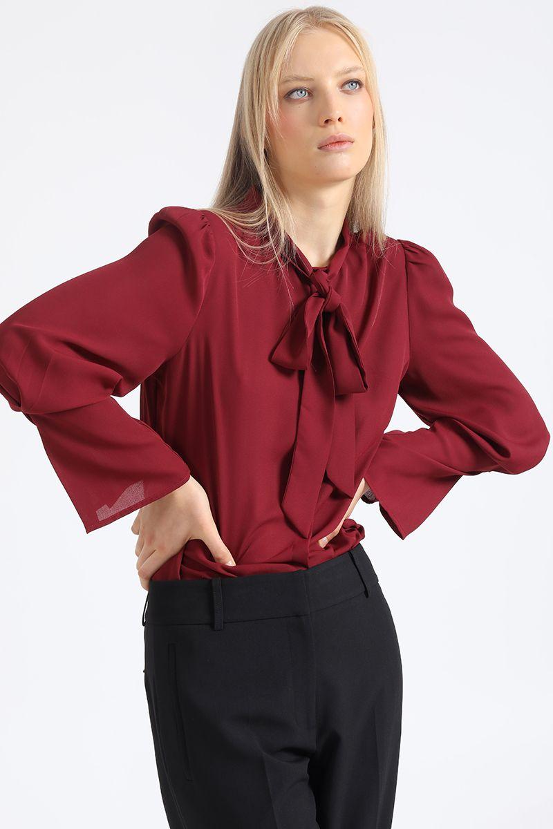 Blusa Con Lazada En Cuello, Burdeo Liola-5