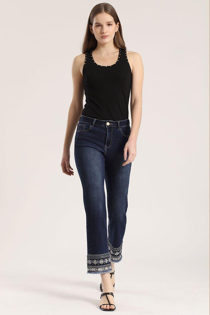 Jeans slim cropped bordado liola mujer azul-0