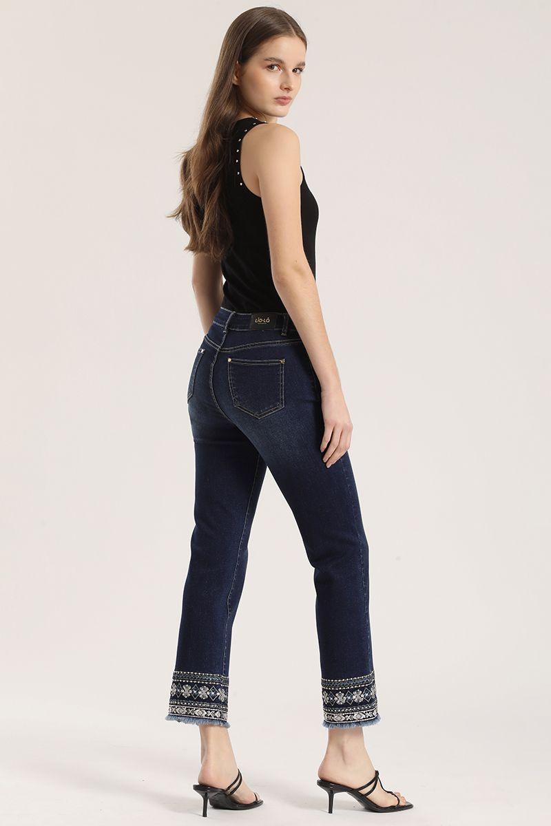 Jeans slim cropped bordado liola mujer azul-2